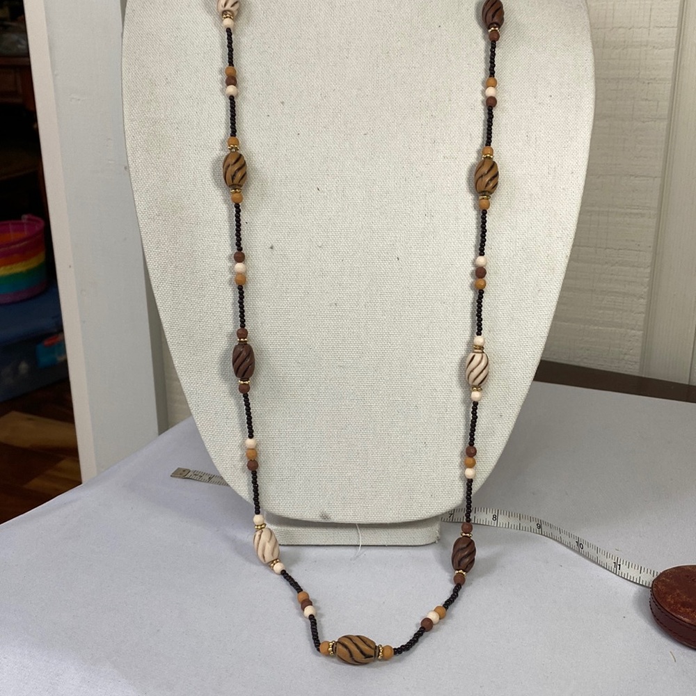 Long ethic style multi bead necklace